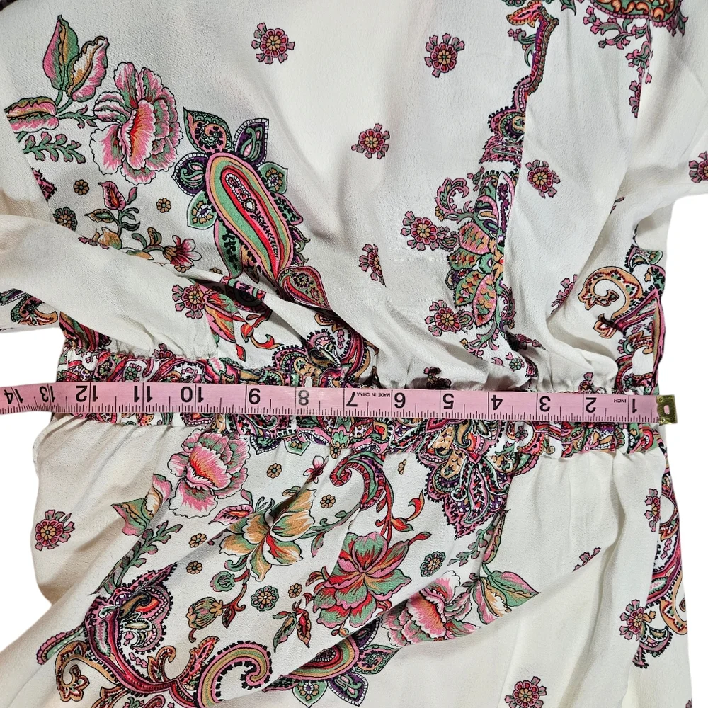 Zara Pink Paisley Floral Print Wrap Mini Dress Sz M Tie Waist Feminine Flirty - Picture 16 of 16